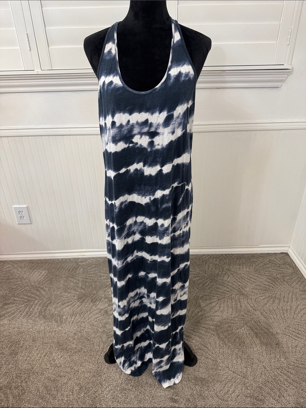 Denim & Supply Ralph Lauren Navy and White Tie-Dye Racerback Maxi Dress